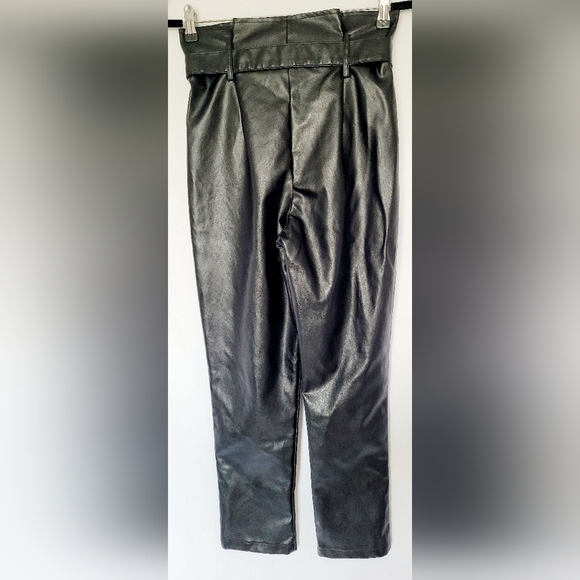Parallel Lines Women Paperbag Faux Leather Pants Front Zip High Rise Black Small - Picture 12 of 14